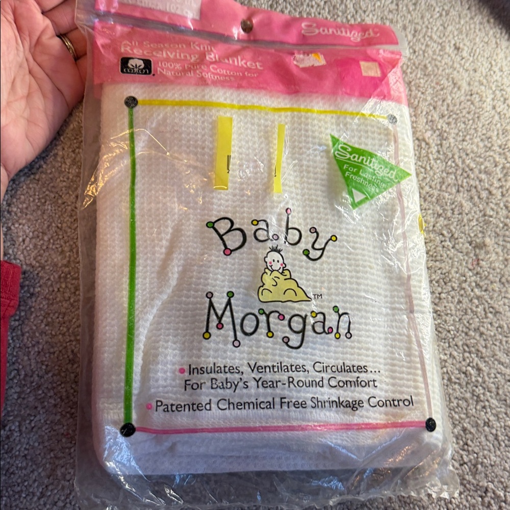 Baby Morgan receiving blanket 100% cotton. 30x40 inches white